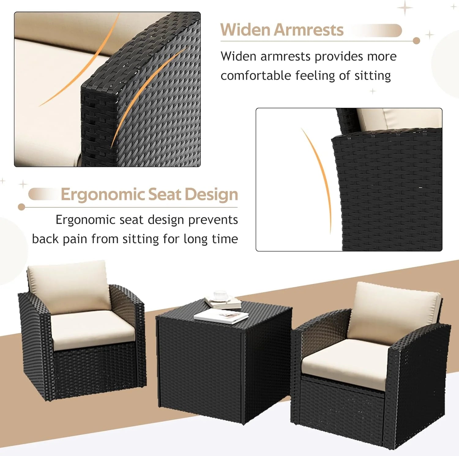 AECOJOY 7 PCS Outdoor Patio Furniture Sets with 2 Storage Boxes, Black & Beige