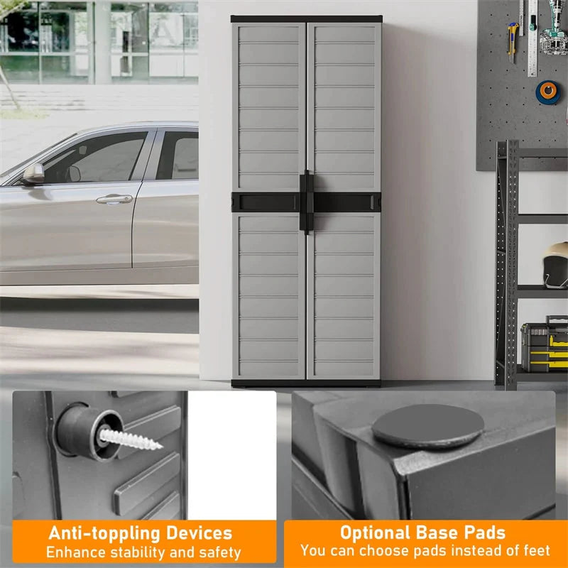68" Lockable Plastic Storage Cabinet with 3 Adjustable Shelves, Vertical Shelving Unit Utility Garage Organizer for Basement, Laundry Room & Mudroom