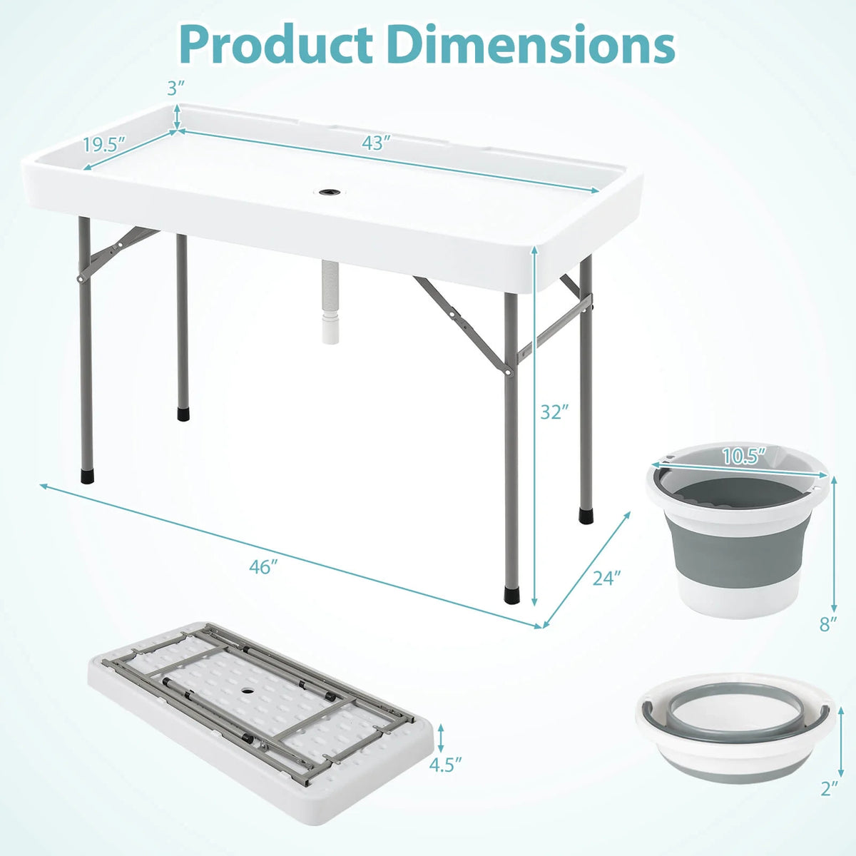 Costway 4 Foot Ice Cooler Folding Table Outdoor Portable Ice Bin Table with Large Sink