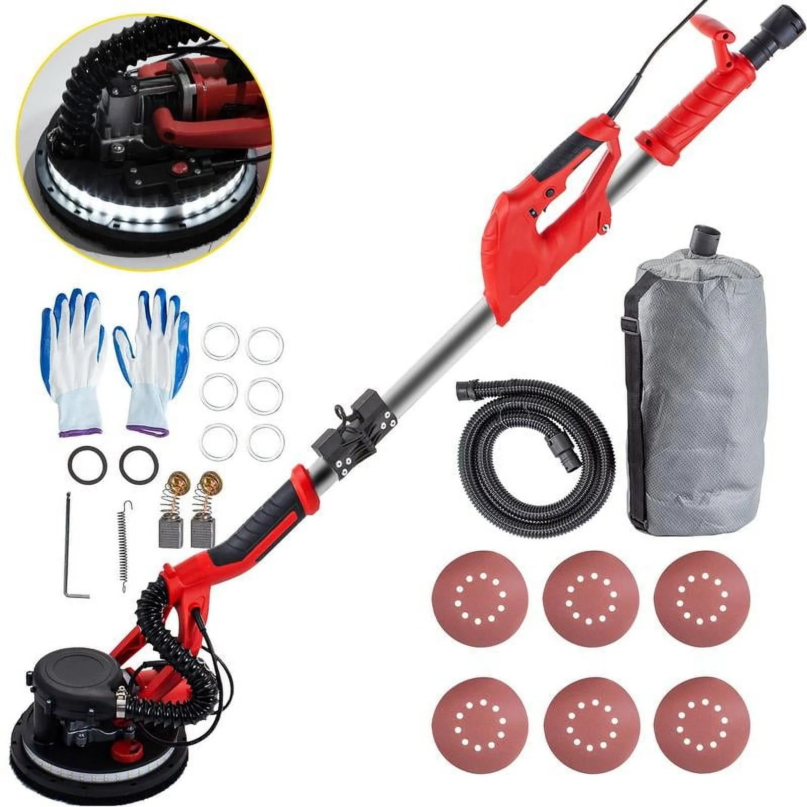 Drywall Sander 850W, Electric Drywall Sander, Electric Sander, with LED Strip Light and Vacuum Bag, Variable Speed 800 - 1750 RPM, Foldable Sheetrock