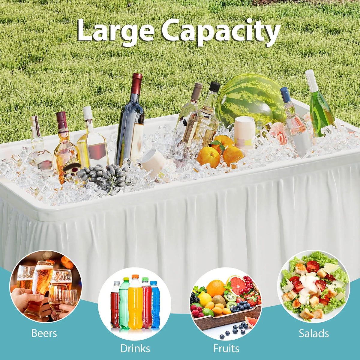 Costway 4 Foot Ice Cooler Folding Table Outdoor Portable Ice Bin Table with Large Sink