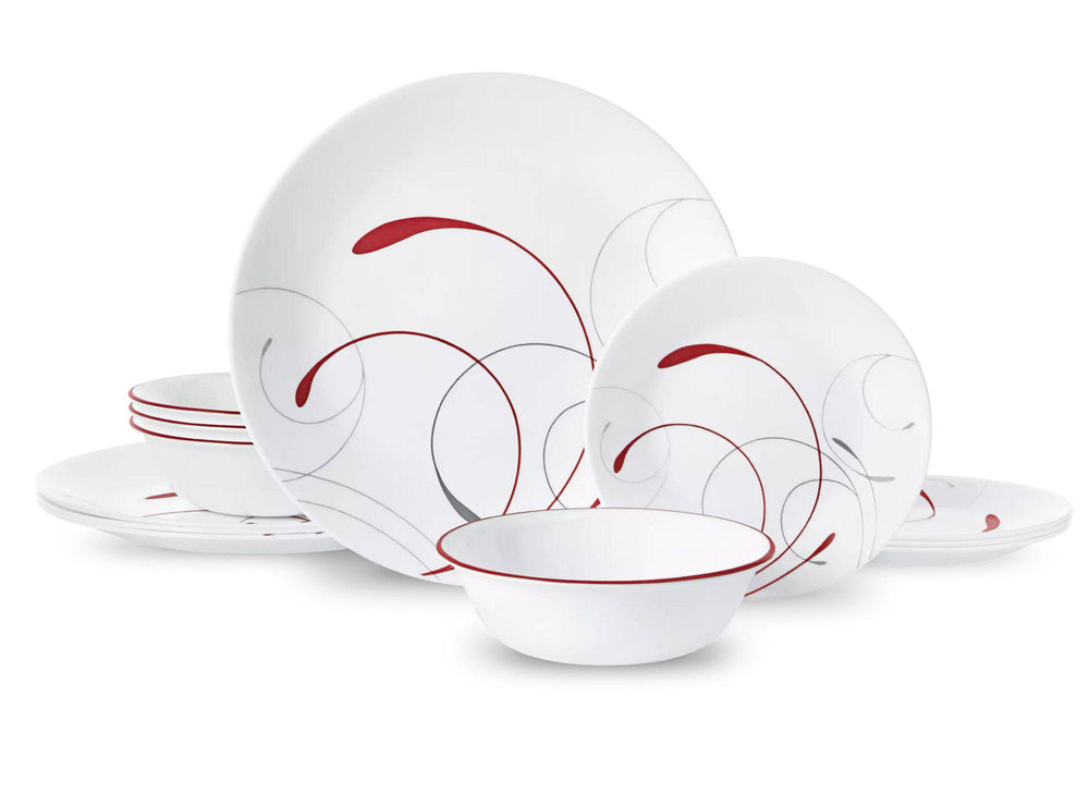 Corelle Splendor, White and Red, 12 Piece, Dinnerware Set